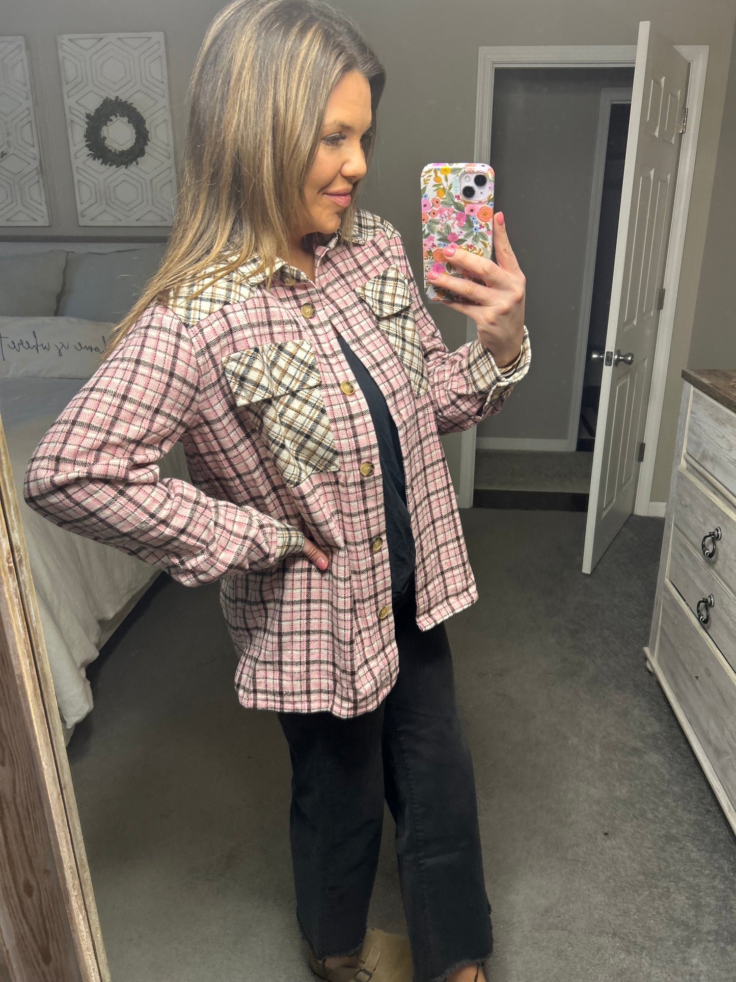 Curvy Pink Plaid Shacket