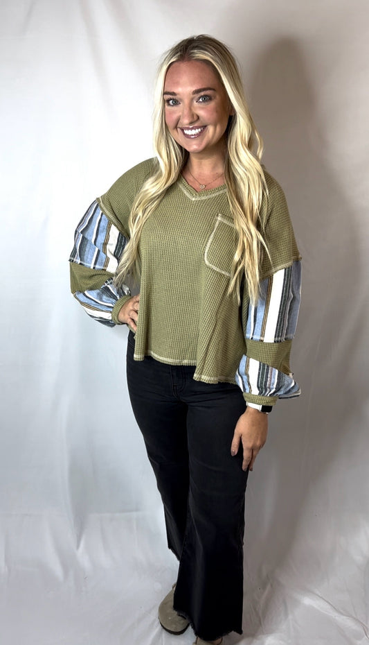 Olive Balloon Sleeve Top