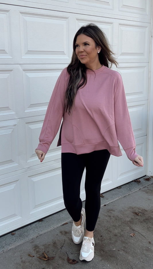 Pink Side Slit Pullover