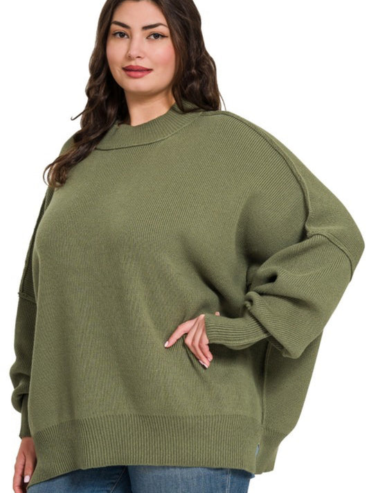 Curvy Oversized Olive Sweater