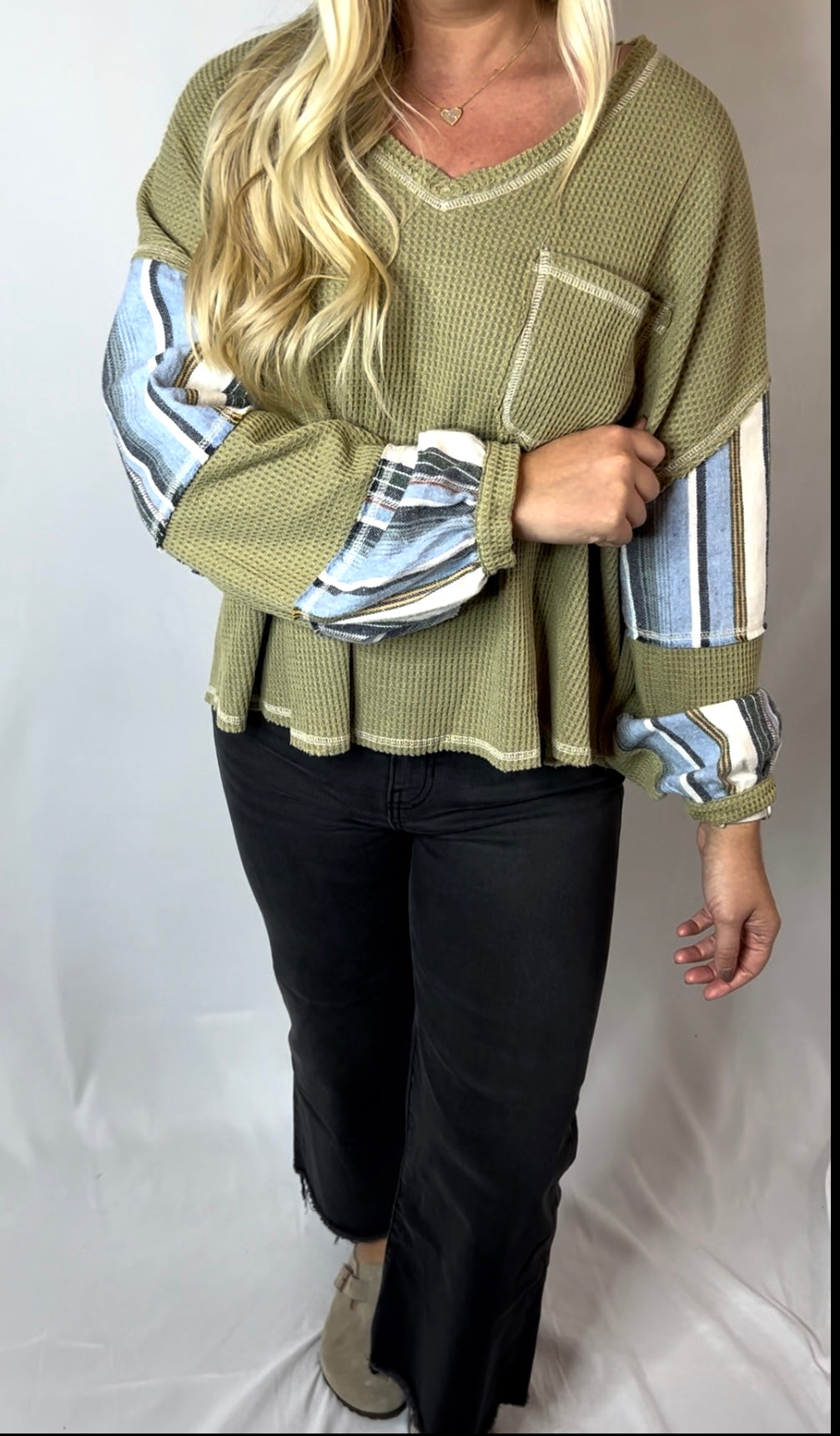 Olive Balloon Sleeve Top