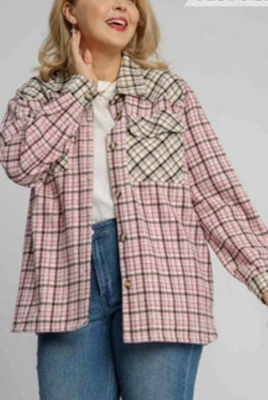 Curvy Pink Plaid Shacket