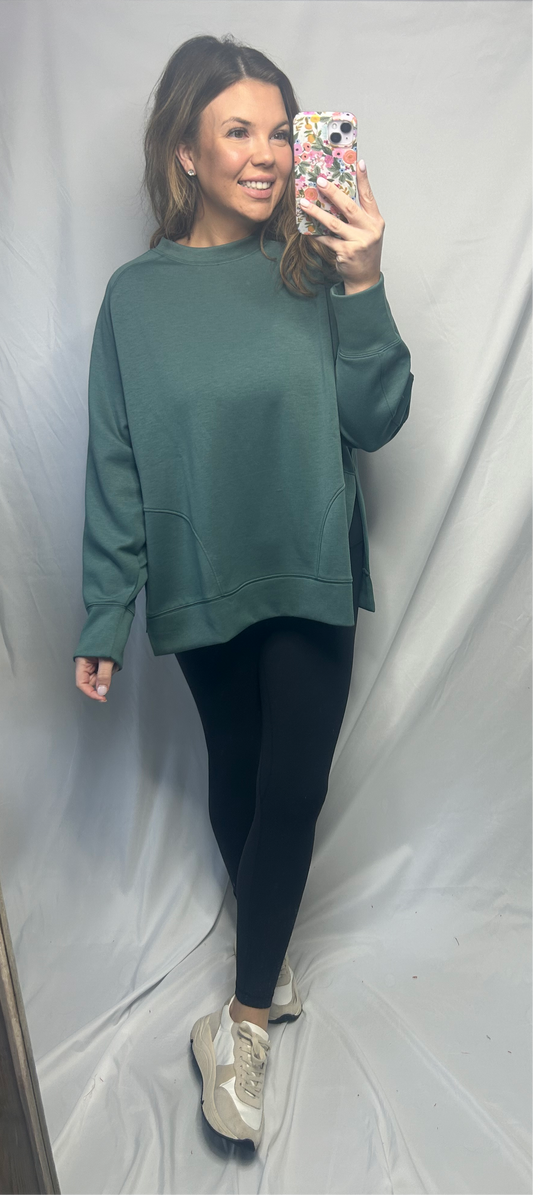 Curvy Green Slide Slit Pullover