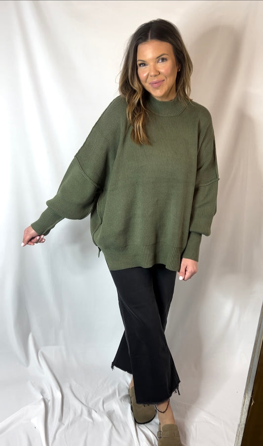 Curvy Oversized Olive Sweater