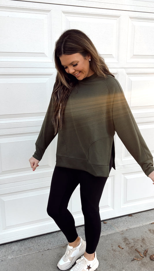 Green Side Slit Pullover